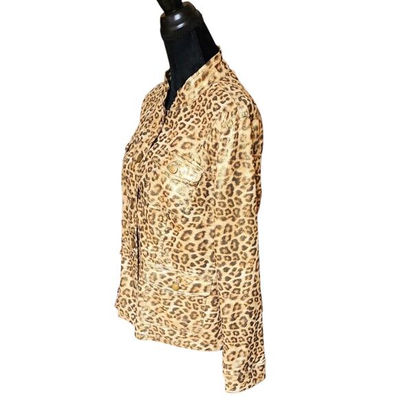 Chicos Leopard Print Jacket Size 2 (Large 12) Jacket Metallic Gold Buttons NEW - Picture 4 of 7